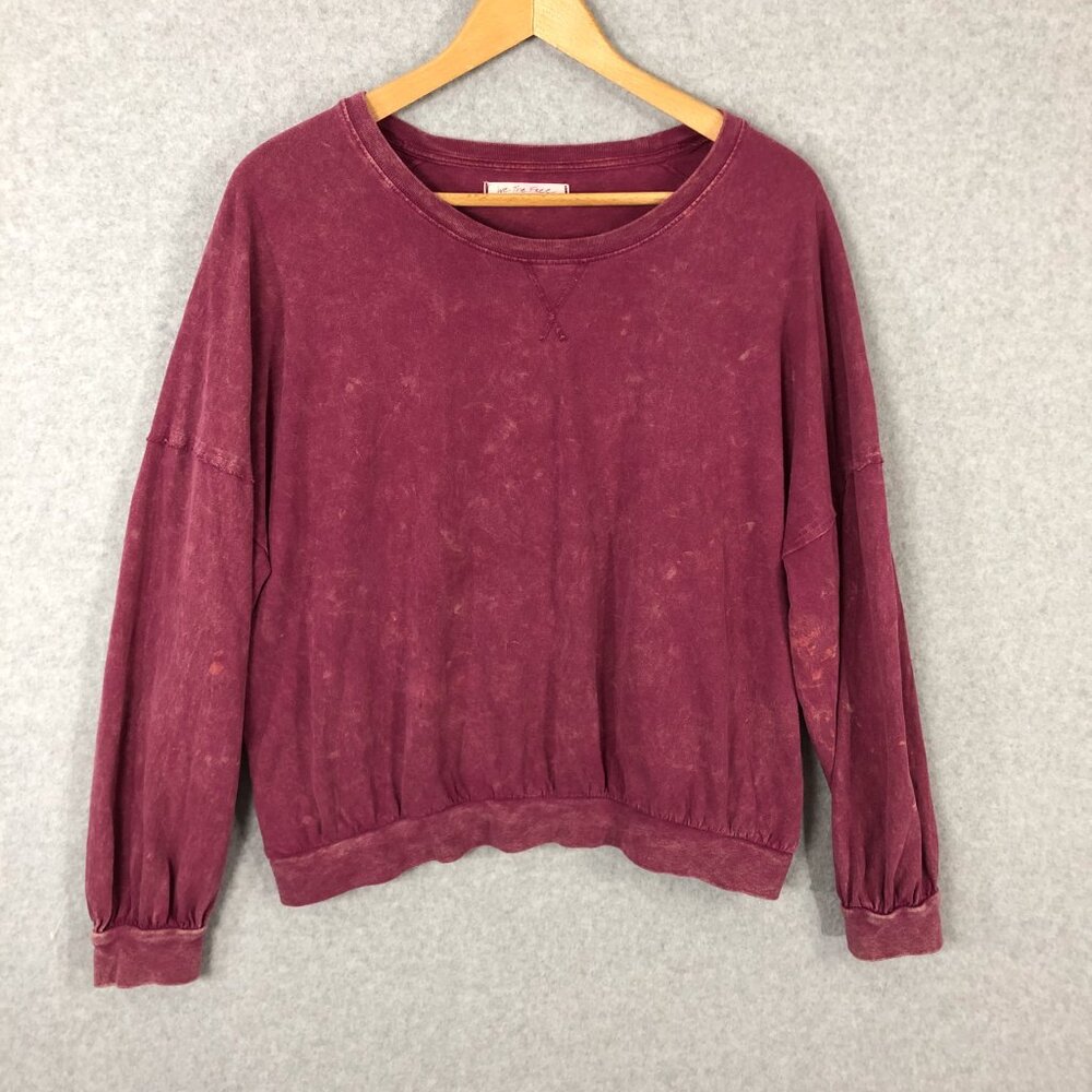 We The Free People Distressed Acid Wash Red Longsleeve Size Small - Picture 1 of 9
